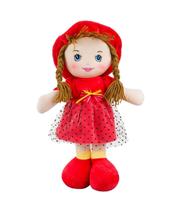 Boneca De Pano Chapéu Vestido De Bolinhas 40Cm