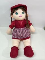 Boneca de Pano Grande Vestido Listrado Bordo 60cm