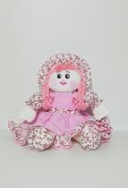Boneca De Pano Laurinha Pelúcia Rosa Floral 41cm