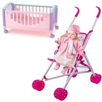 Boneca de Pano Loira que Canta com Carrinho e Berço Cama Boneca de Pano Loira que Canta com Carrinho e Berço Cama