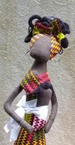 Boneca de Pano Negra Mãe Africana com bebê - RENABES ARTES