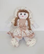 Boneca De Pano Tamara Pelúcia Tecido Rosê Nude Floral 56cm