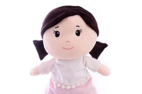 Boneca de pano zoe de saia rosa da zip toys criança menina