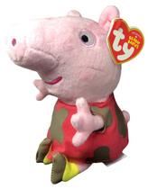 Boneca De Pelúcia Pequena Ty Beanie Babies Infantil Porquinha Porca Peppa Pig Suja Lama - 19 Centímetros - Irmã Do George Pig - Dtc Brinquedos