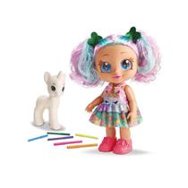Boneca De Pintura 27cm C/ Unicórnio E 6 Canetinhas P/ Pintar Club Girls - Bee Toys