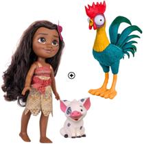 Boneca Disney Personagens Moana E Porquinho Pua C/ Galo Heihei Infantil Em Vinil Brinquedos Cotiplás