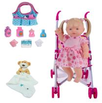 Boneca Elisi 30 Frases + Naninha Urso + Carrinho e Bolsinha