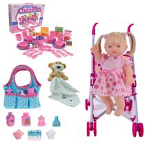 Boneca Elisi Fala Da Risada + Bolsa Carrinho Cha e Naninha