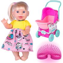 Boneca eloah + colecao ninos carrinho 2215 + mola maluca