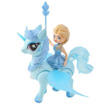 Boneca Elsa Princesa Com Unicórnio Musical Com Luz de Led que caminha - fashops princess