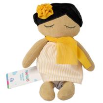 Boneca em pelúcia com vestido listrado amarelo menina - pimpolho