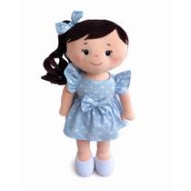 Boneca em Plush Nina Rabo de Cavalo e Vestido Azul Corações Zip Toys