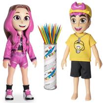 Boneca Emilly Vick + Boneco Leozinho Mundo dos Rosa com Chaveiro + Pega Varetas Boneca Emilly Vick + Boneco Leozinho Mundo dos Rosa com Chaveiro + Pega Varetas