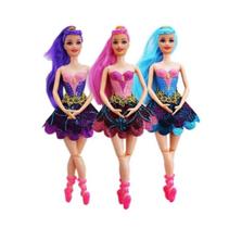 Boneca Estilo Barbie Princesa Bailarina Articulada 30cm + Acessórios Coroa Espelho Colar Pente Azul Rosa Ballet