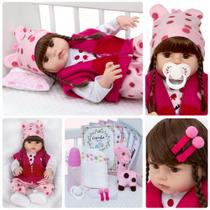 Boneca Estilo Reborn Bebê Menina Girafinha Baby + 15 Itens