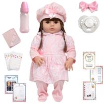 Boneca Estilo Reborn Bonita Olhos Castanhos Kit 13 Itens