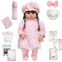 Boneca Estilo Reborn Bonita Olhos Castanhos Kit 13 Itens