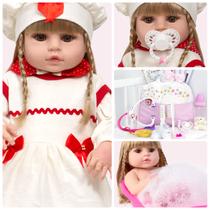 Boneca Estilo Reborn Loira Bonita Enxoval Completo Acessórios