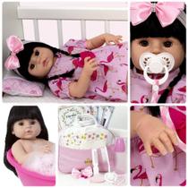 Boneca Estilo Reborn Menina Morena 52cm Diversos Acessórios Boneca Estilo Reborn Menina Morena 52cm Diversos Acessórios