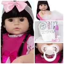 Boneca Estilo Reborn Menina Morena de Silicone Vestido Rosa Boneca Estilo Reborn Menina Morena de Silicone Vestido Rosa