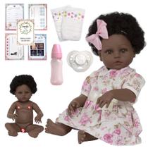 Boneca Estilo Reborn Menina Negra 46cm C/ Chupeta