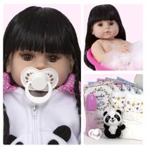 Boneca Estilo Reborn Princesa Panda Cabelo Escuro