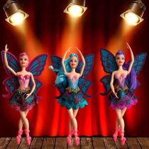Boneca fada bailarina tipo Barbie articulada com Glitter nas asas e escova de cabelo - Ballet