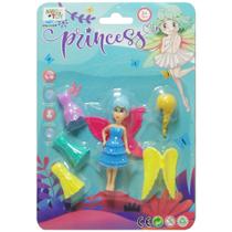 Boneca fada princess troca roupa / peruca de plastico 6 pecas - Miki toy