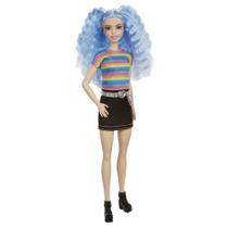 Boneca fashion Barbie Fashionistas com longos cabelos azuis de 3 a 8 anos