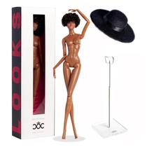 Boneca Fashion De Pele Preta De 32cm Com Suporte Chapéu De Lã Na Moda Brinquedo Colecionável Diy Boneca Fashion De Pele Preta De 32cm Com Suporte Chapéu De Lã Na Moda Brinquedo Colecionável Diy