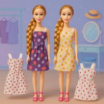 Boneca Fashionista 30cm LindaBell com Trança Longa + Vestido Extra Brinquedo Menina AKT3162