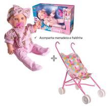 Boneca faz Xixi Milk Babys com Mamadeira e Chupeta acessorios + carrinho de boneca passeio kit - Milk Brinquedos