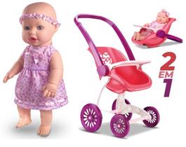 Boneca faz xixi Sapekinhas mais Carrinho de passeio Confort Baby 2 em 1 Kit