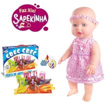 Boneca Faz Xixi Troca Fralda + Jogo Festa Com Bolinho e Vela Boneca Faz Xixi Troca Fralda + Jogo Festa Com Bolinho e Vela