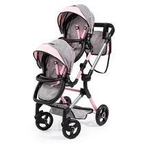 Boneca gêmea Pram Bayer Neo cinza/rosa com borboleta 45cm Boneca gêmea Pram Bayer Neo cinza/rosa com borboleta 45cm