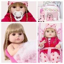 Boneca Girafinha Loira Linda Carrinho Reborn Bolsa 23 Itens