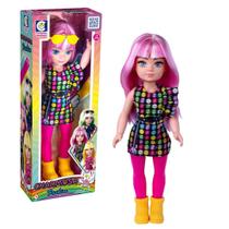 Boneca grande Charmosa Fashion com cabelo Rosa