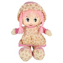 Boneca Grande Vestido Florido Menina 50Cms - Rosa Claro
