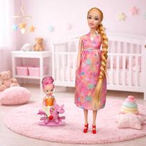 Boneca Grávida com bebê e acessórios 30 cm