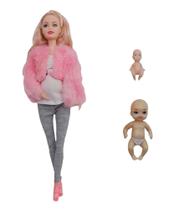 Boneca Grávida Mamãe Bebê Filhos Família Perfeita