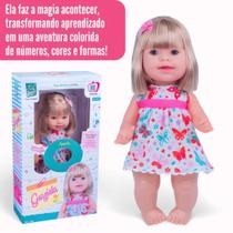 Boneca Graziela Fala 60 frases 31cm - Ensina Números, Cores e Formas - Educativa