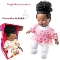 Boneca Hair Soft Negra Bebê Super Marcio Milk Brinquedos