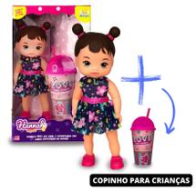 Boneca Hannah Suquinho Com Copo Infantil Faz de Conta Brinquedo