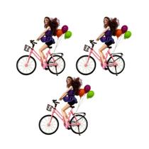 Boneca Hora do Passeio Com Bicicleta, Bolsa e Bexigas - Kit 3 Unidades Para Presente e Lembrancinha de Aniversário