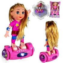 Boneca Hoverboard Bate E Volta Com Luz Som Skate Giratório Brinquedo Menina