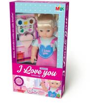 Boneca I Love You 34CM com Estojo de Maquiagem e Esponja