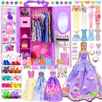 Boneca iBayda de 11,5 polegadas com roupas, acessórios e armário, 91 unidades Boneca iBayda de 11,5 polegadas com roupas, acessórios e armário, 91 unidades
