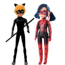 Boneca Infantil Aticulados Ladybug Musical 45cm E Boneco Cat Noir 56cm Com Um Bastão Original Novabrink