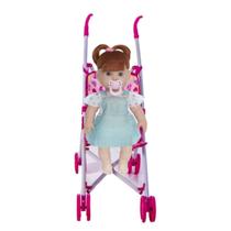 Boneca Infantil Danadinha Cabelo Ruivo e Carrinho Dobravel