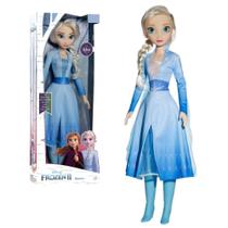 Boneca Infantil Elsa Frozen 55cm Original Disney Grande Em Vinil Vestido de Teci Brinquedo Novabrink